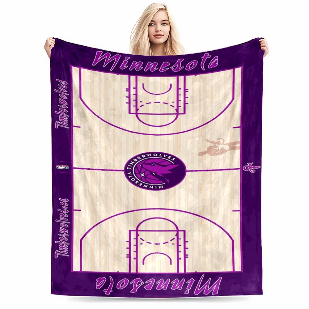 Basketball Court Design Blanket with Minnesota Timberwolves Logo Blanket, Suitable for Use In the Bedroom, Living Room, On the Sofa
