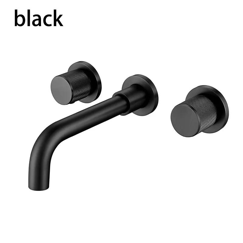Bathroom Basin Faucet Brushed Gold/Black 2-Handle 3-Hole Wall Mounted Bathroom Sink Faucet Knurling Handle
