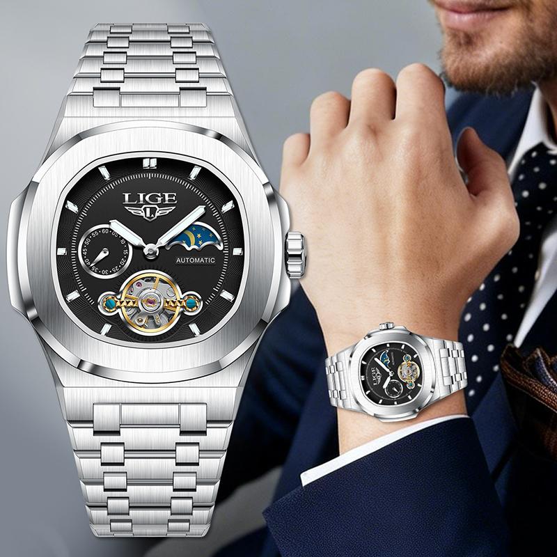 New Retro Automatic Mechanical Watch for Men Fashion Business Square Tourbillon Watch Men Luminous Waterproof Men's Watches