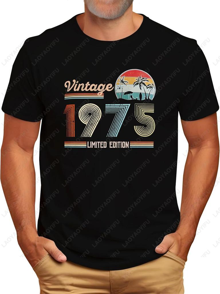 Vintage 1975 50th Birthday Men Retro Tshirts Gifts for Him Legends Were Born in 1975 Summer Casual Comfort Soft Cotton Tees Top
