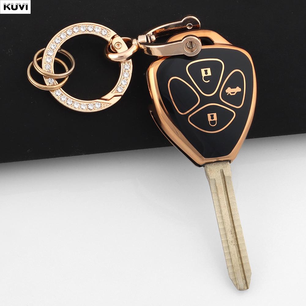 2 3 Buttons Golden Tpu Car Key Case Cover Shell For Toyota Corolla Hilux Vitz Rav4 Aqua Camry Land Cruis Fob Keychain Holder