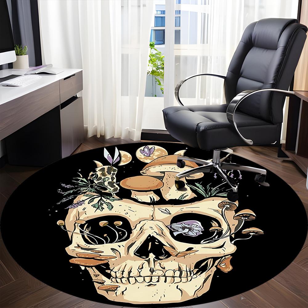 1pc Mushroom Skull Office Round Area Rug, Under Office Chairs Bedroom Living Room Home Decor, Room Deco