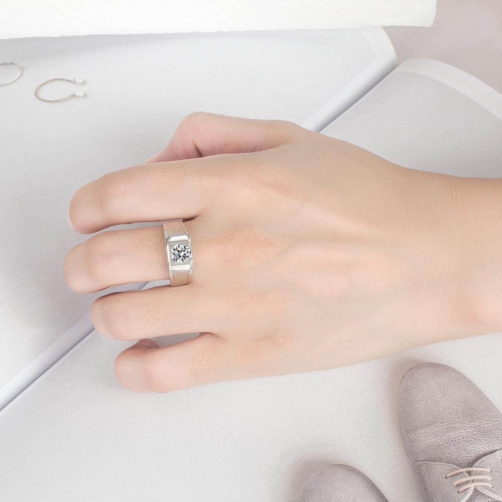 Ring für Männer und Frauen eingelegt mit 5A Zirkon Einzelring galvanisiert dickes Rhodiumgold Partnerring Schmuck