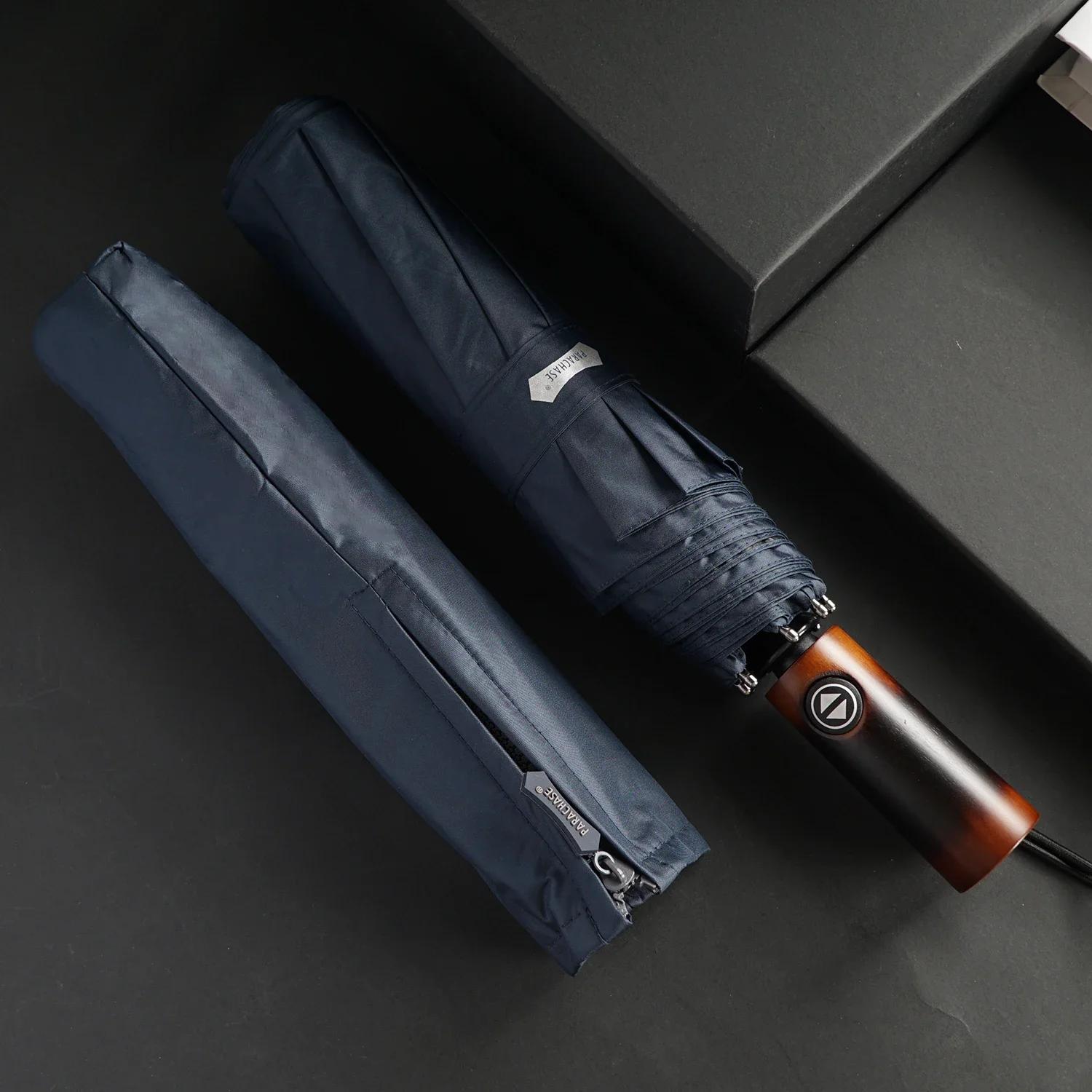 

Деревянный автоматический зонт для мужчин, складной большой зонт от УФ-лучей, большой зонт от солнца, ветрозащитный, 8 спиц, тёмно-синий