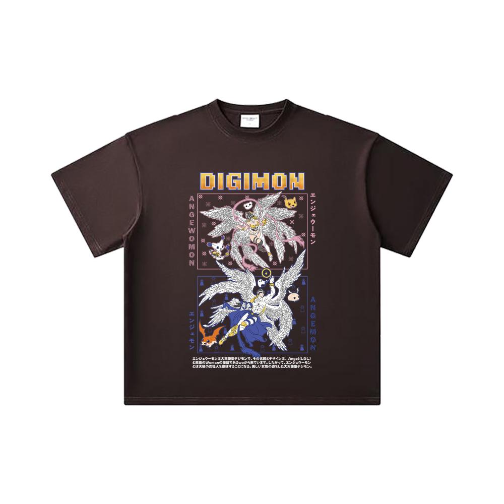 260 GSM Double Yarn 32 Count 100% Cotton Digimon V7 Print Unisex Heavy Cotton T Shirt