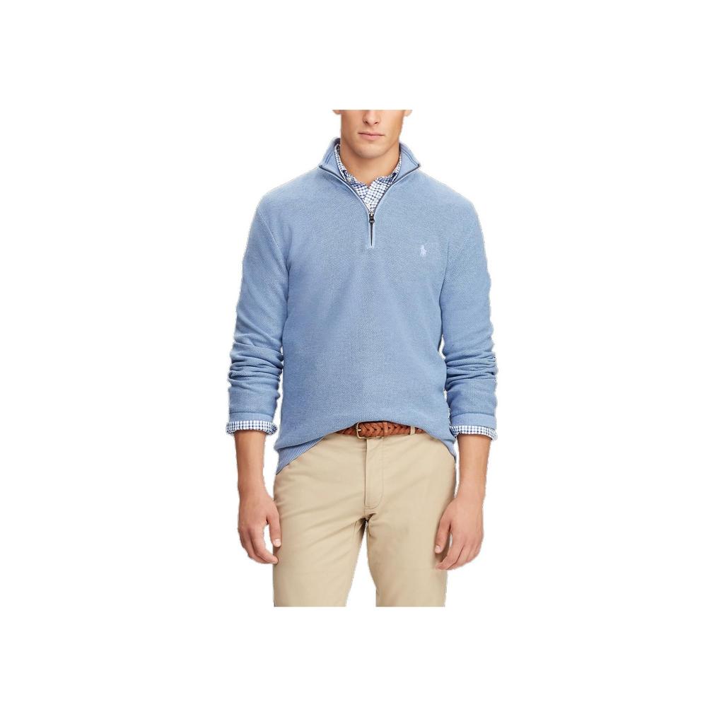 Polo Ralph Lauren FW23 Pony Logo Embroidered Half-Zip Long Sleeve Knit Sweater Men Sweater Sky-Blue MNPOSWE16810318-B28