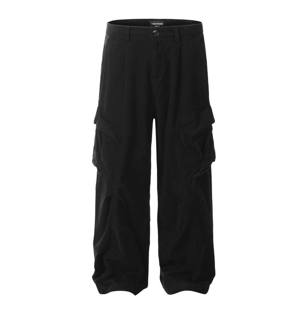 11KN Unisex Retro Wide Leg Work Pants with 3D Pockets - Pleated, Loose, Slimming, Casual, Long Fit