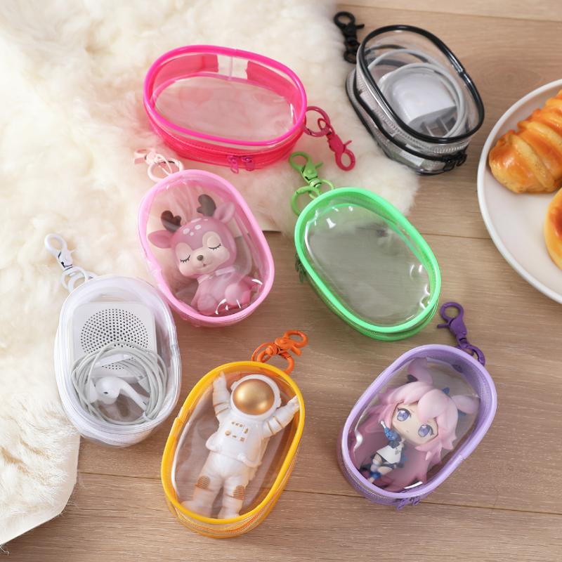 Portable Clear Figure Display Keyring Bag Waterproof Pvc Oval Hanging Blind Box Storage Bags Keychain Organizer Case