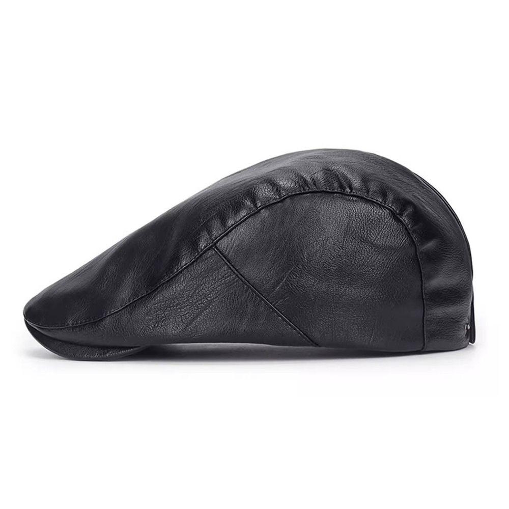Casual PU Leather Beret Hat Adjustable Strap Hip Hop Panama Hat Vintage Newsboy Cap For Men Women