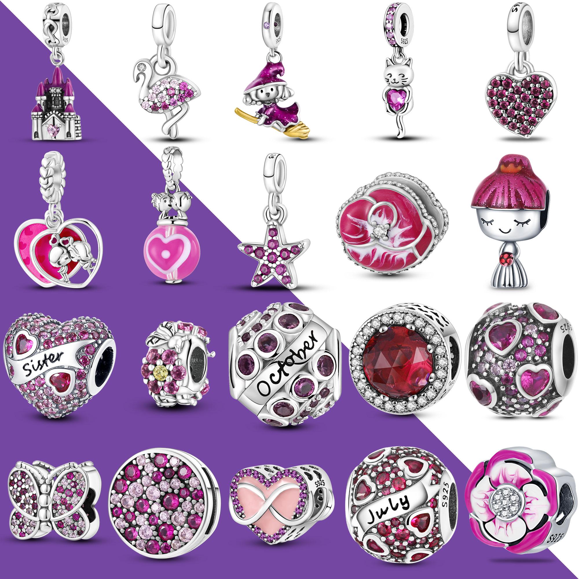 

Розово-красный 2024 Горячий 100% 925 пробы стерлингового серебра подвеска бусины подходят оригинальный браслет ожерелье Diy ювелирные изделия женский подарок