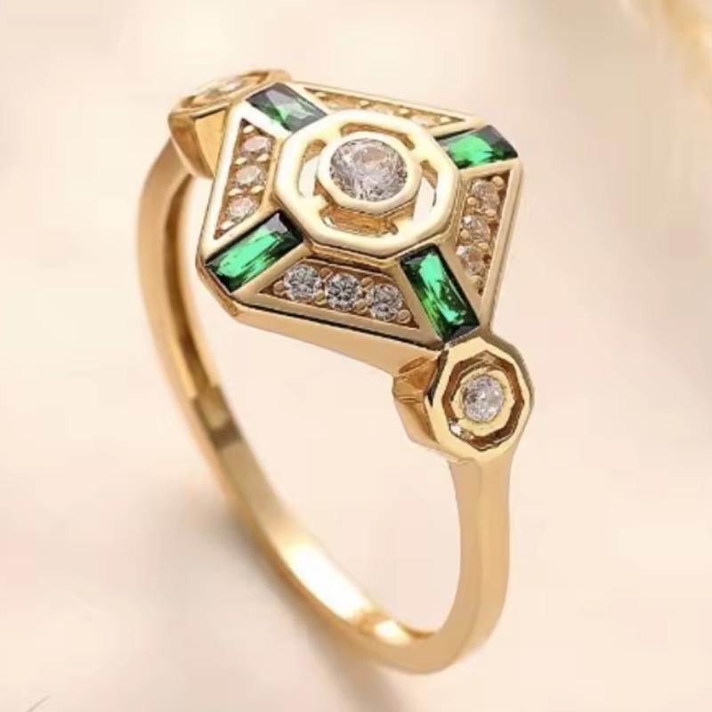 European and American Style Sparkling Zircon Geometric Ring, Women's Retro Trendy Holiday Accessories Jewelry