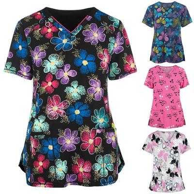 Nurse Uniform Women Krátký rukáv Topy s výstřihem do V Pracovní Uniforma Peeling Top Dámská halenka Kojení