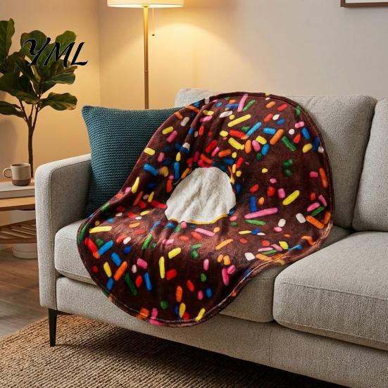 Portable Wrap for Camping Round Food Blanket, Realistic Themed Throw 59 Inch Novelty Waffle Pizza Breathable Warmth Dormitory Burrito Donut Wrap, Soft