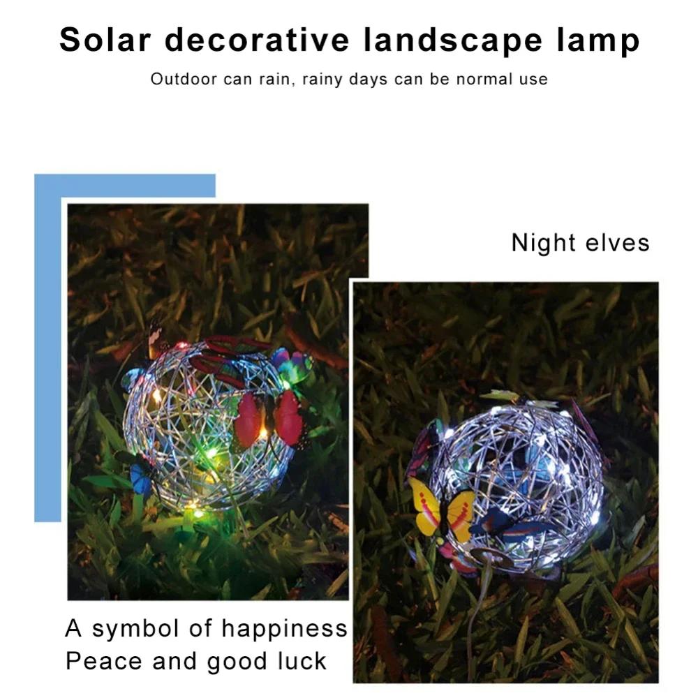 Colorful Butterfly Solar Globe Light Hanging Outdoor Lantern Vibrant Butterfly Floral Design Solar Powered Garden Patio Decor