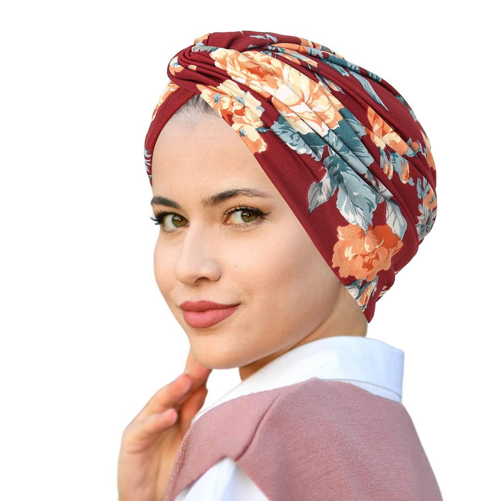 New Indian Hat Twist Knot Floral Print Muslim Women Hijab Chemo Cap Turban Bonnet Strech Femme Headwrap Scarf Hair Loss Headwear