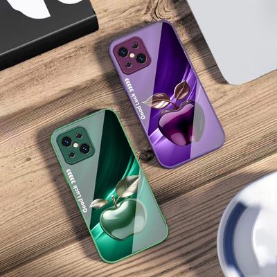 Einfache Schwarze Glücklicher Apfel Für Oppo Find X5 X8 Pro X2 Lite X7 Ultra F11 23 Reno4 Z 6 Pro A72 58 78 73 16 98 A54S Glas Handyhülle