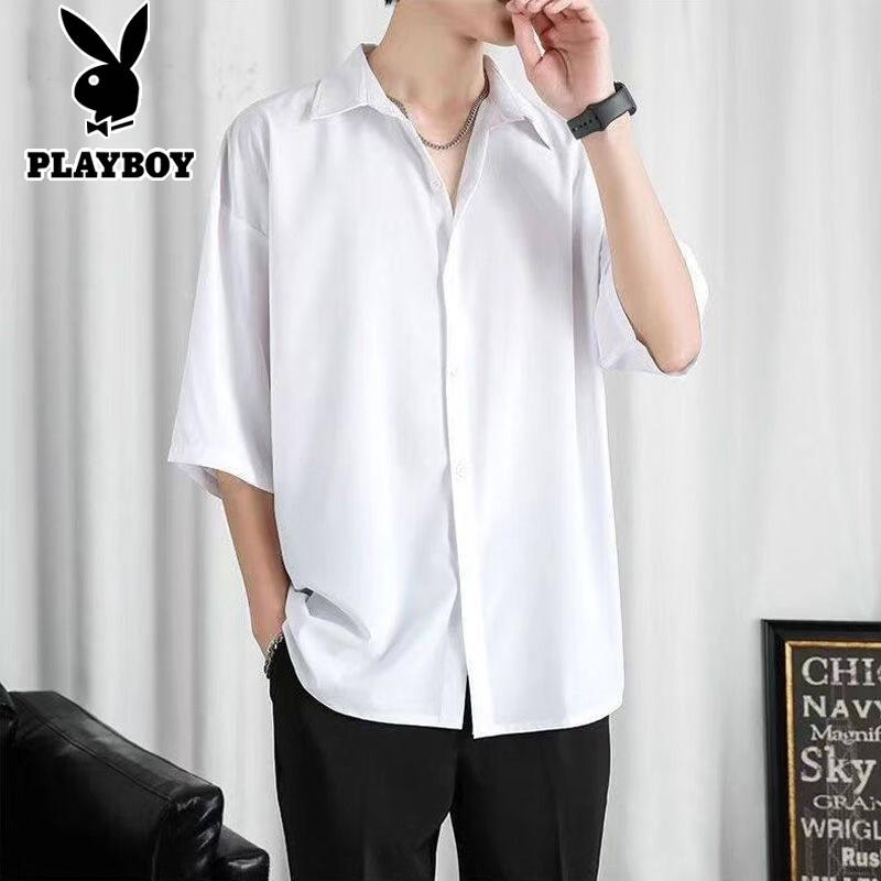 Playboy Men s Ice Silk Short Sleeve Casual Shirt XL