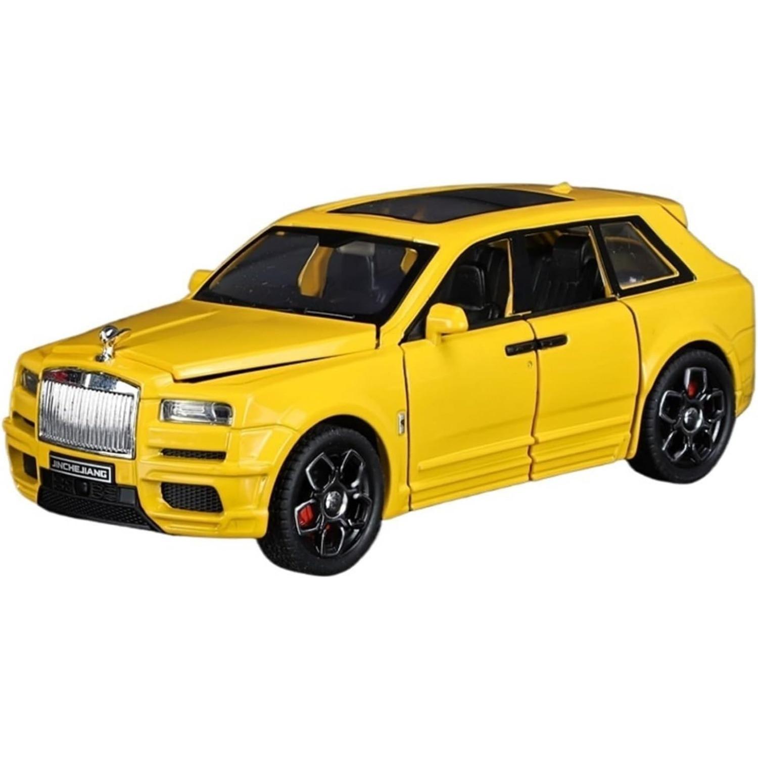 

Модель автомобиля Rolls-Royce Cullinan из легкого сплава в масштабе 1/32 со звуком и светом, открывающая дверь с игрушечным зонтиком 1/32-Size:15.5*6*4.5cm жёлтый