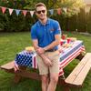 Men's Short Sleeve Polo Shirt Button Down Collar Classic Fit Casual Polo Shirt with Embroidered USA and Flag Patch