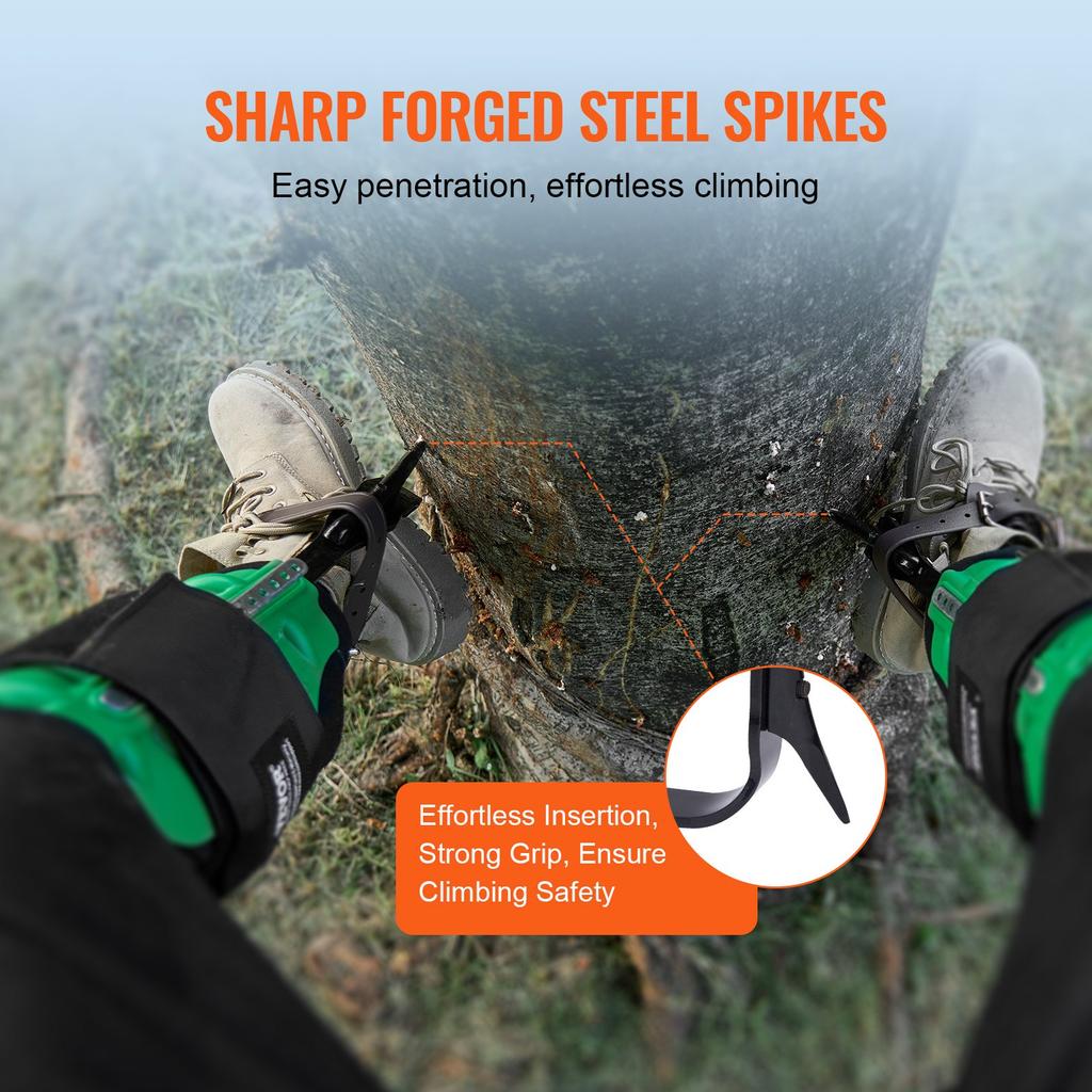 VEVOR Tree Climbing Spikes, 1 Pair Alloy Steel Climbing Spurs, 350lbs Load Capacity Tree Climbing Gear with Straps and Spike Protectors