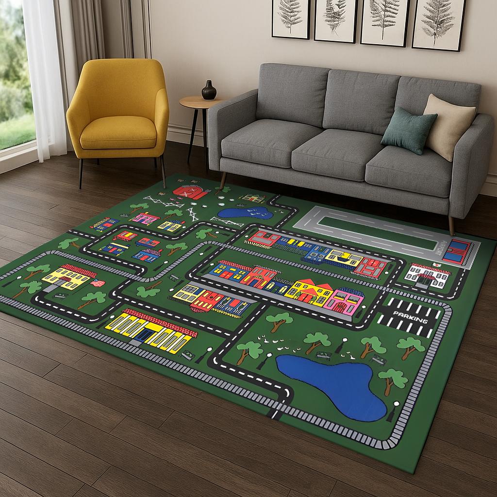 Child Playmat Highway Simulated City Traffic Carpet Rug for Bedroom Living Room Sofa Doormat Decor,Kid Game Non-slip Floor Mat