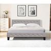 Lit avec Sommier 140x200 cm - KING OF DREAMS - Tête de Lit Capitonnée - Pieds en 10 cm - 13 Lattes - Gris