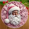 Pink Christmas Wooden Sign with Black Santa Claus Pattern - Navidad Round Sign for Door Wall Hanging Decor - Ideal Christmas Decoration
