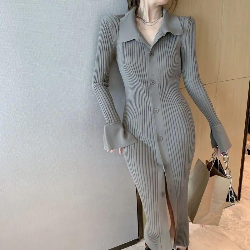 New autumn women's clothing collar bottom knitted dress women's inner slim