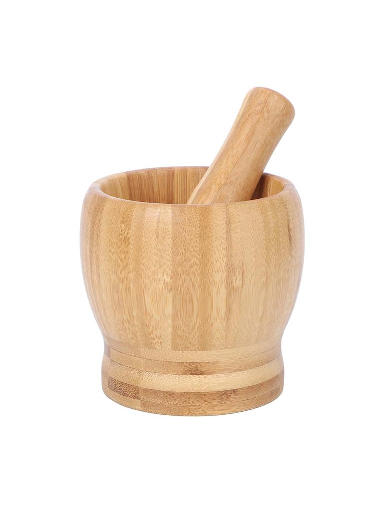 Leeseph Bamboo Mortar and Pestle Set, Garlic Grinder, Herb Spice Masher, Seasoning Crusher, Kitchen Tool for Mash Spices Pepper