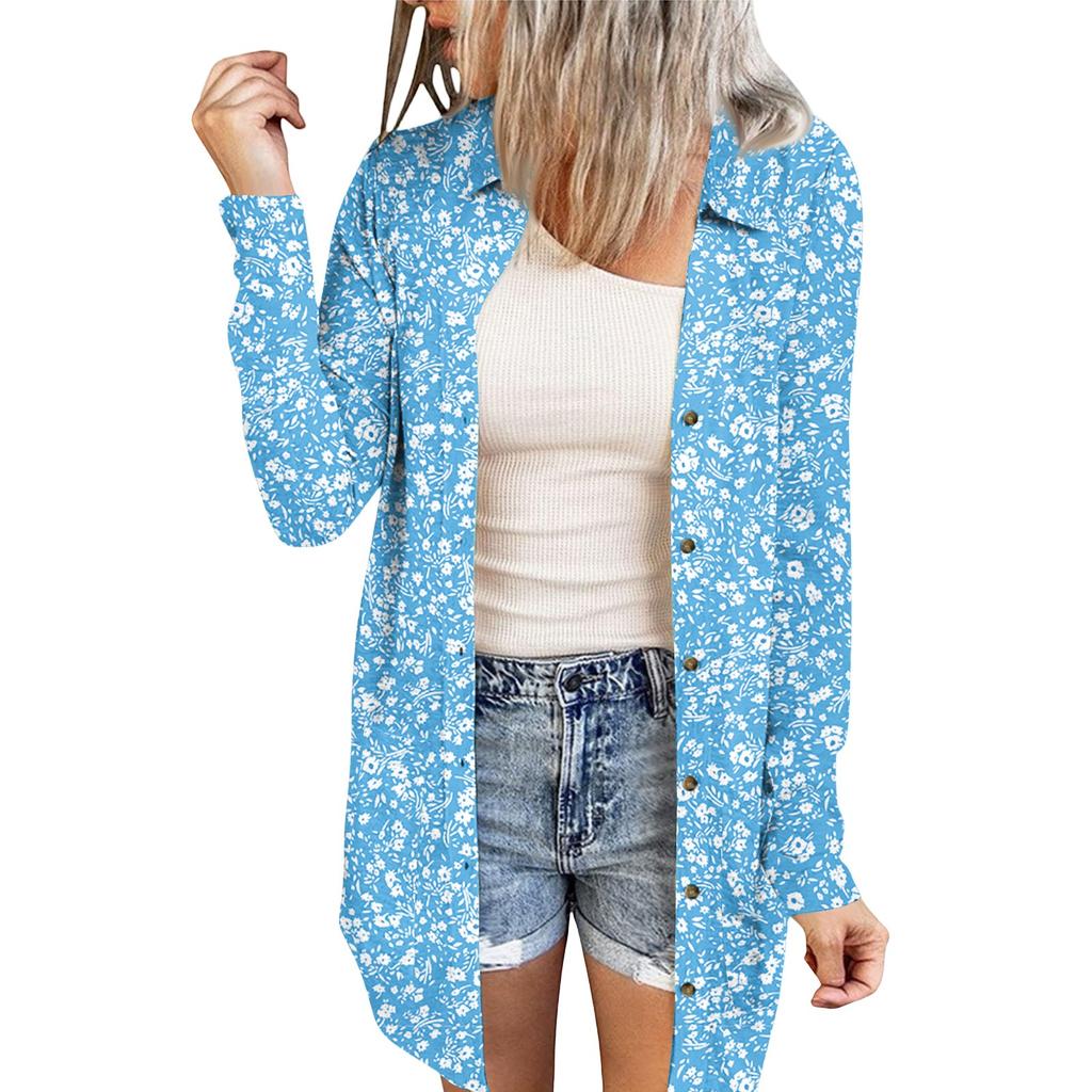 Women's Casual Fashion Printed Long-sleeved Mid-length Cardigan Jacket