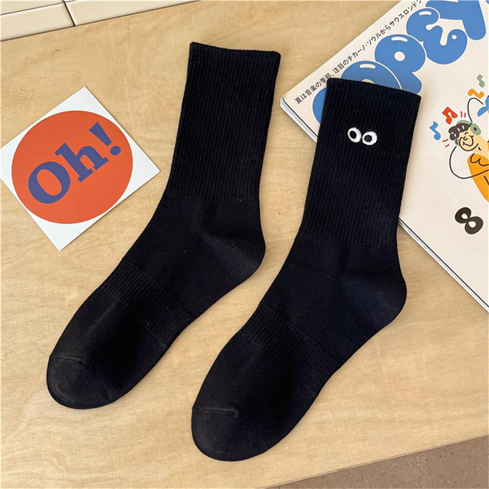Nouvelles Chaussettes Mi-Tubes Brodées Yeux Grands pour Femmes Ins Tendance Colorées Dessin Animé Mignon Coton Doux Sport Sokken Dropship