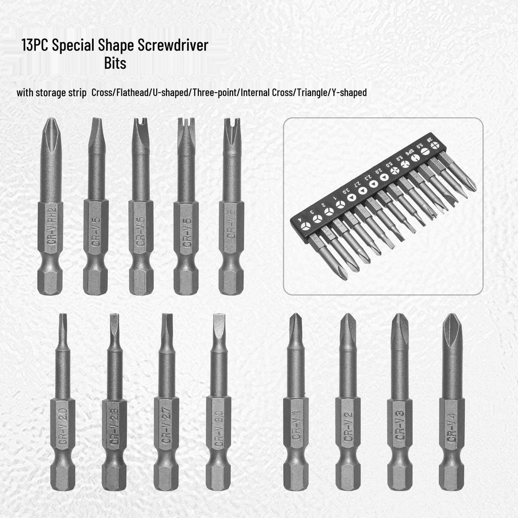 13-Piece Special Shape Screwdriver Bit Set, 50mm Hex Shank, Disassembly Tool Accessory