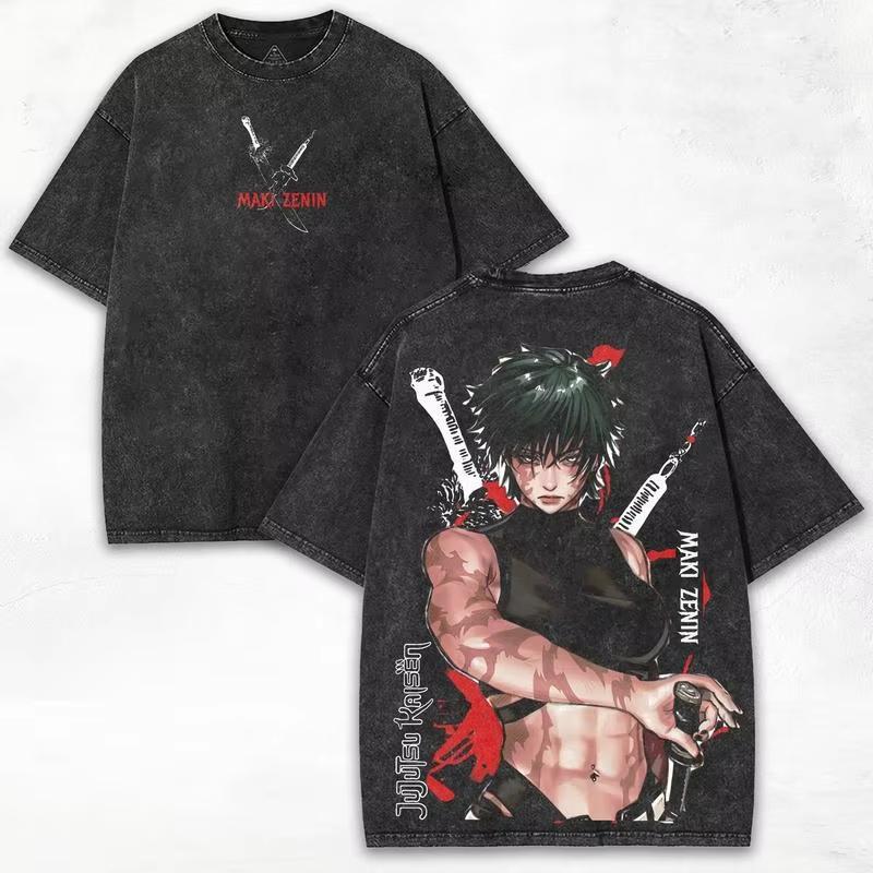 

Jujutsu Kaisen Zenin Maki Printed Tshirt Mens and Womens Washed Tshirt High Quality Vintage Cotton Tshirt Harajuku Top XL