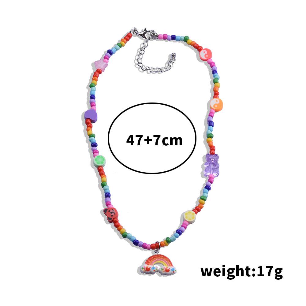 Travel Vacation Party Necklace Baroque Handmade Rice Beads Bohemian Rainbow Pendant Neck Chain Female