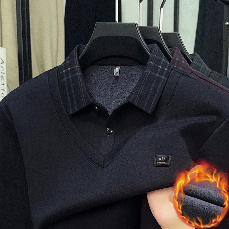 Men's 2025 Winter Premium Long-Sleeve Polo with Wool & Silk Fleece Lining, High-End Casual Base Layer