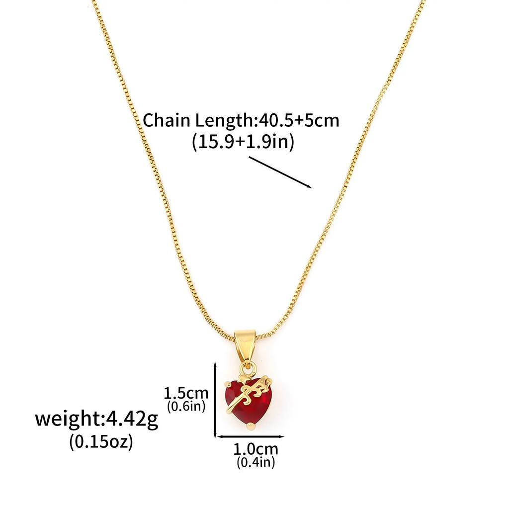 Fashion Gold Color Chain Red Crystal Heart Pendant Necklaces for Women Girls Valentine's Day Birthday Gifts High Quality