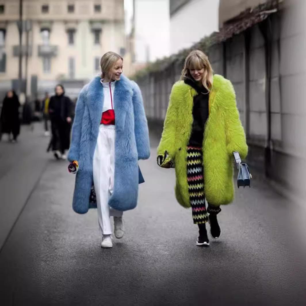 

Европейские и американские новые модные уличные тренды осень-зима искусственный мех лацкан шуба для женщин S флуоресцентный зеленый