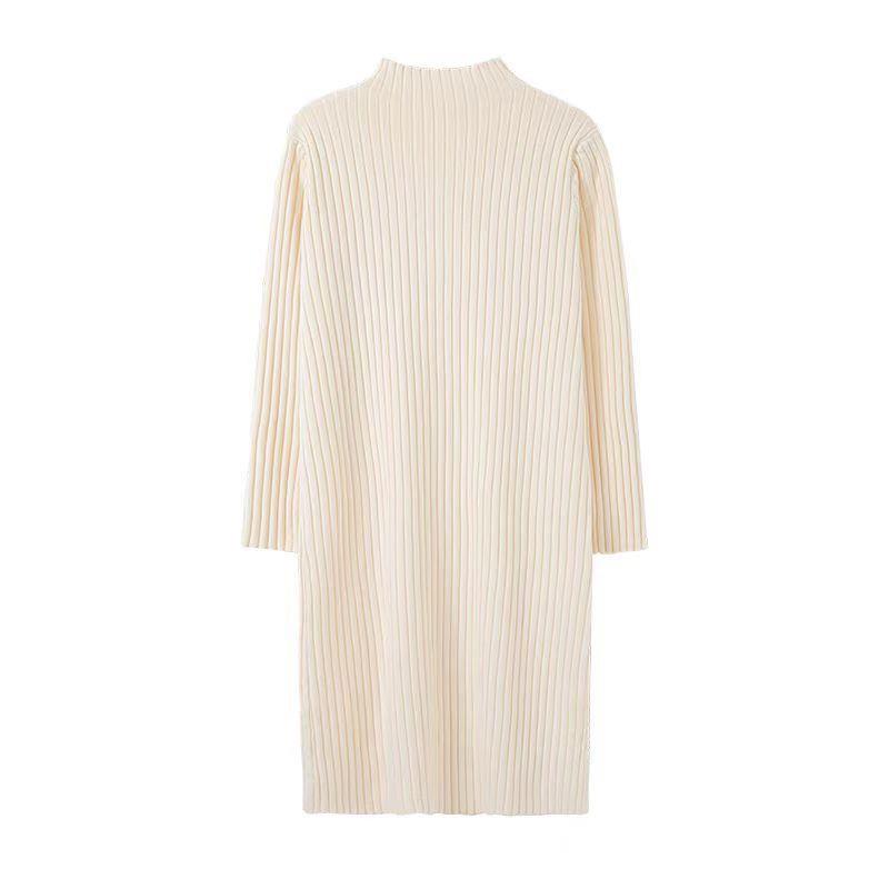 Autumn/Winter Knit Dress with Half-High Collar and Long Sleeves - Versatile Mid-Length Sweater Dress