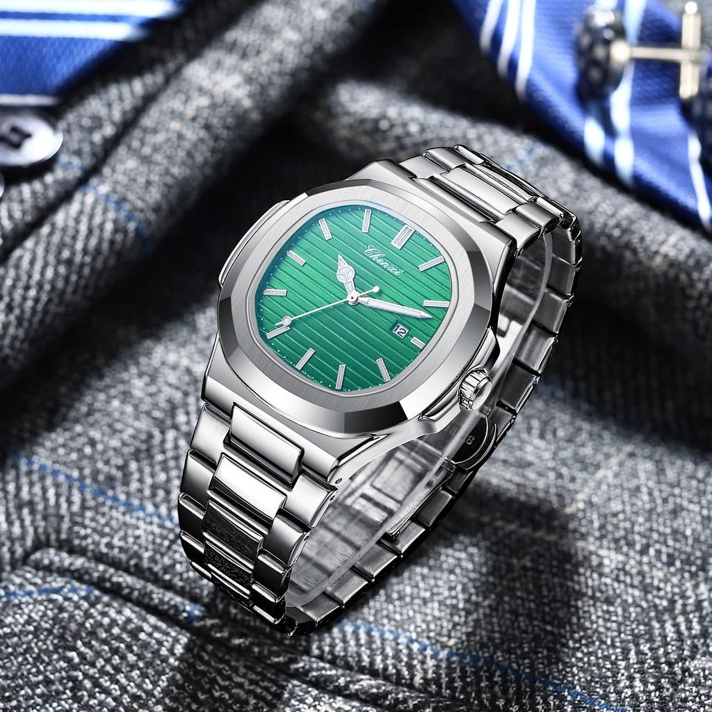 Watch Bracelet Wristwatch Seiko Square Luminous Pointer Stainless Steel Belt Quartz Watch Cool Business Everyday Green Men's Luminous Men's