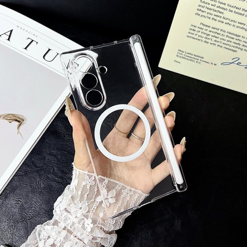 For Transparent Slim Case for Samsung Galaxy Z Fold 7 6 4 3 Zfold Magnetic Wireless Charging Hard Acrylic Cover