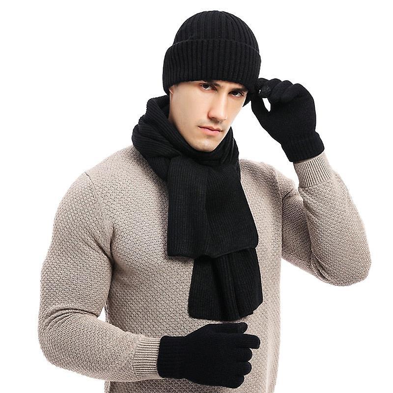 Winter Warm Men's Beanie Hat Scarf Gloves Set