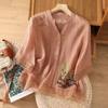 Blouse Embroidery Shirt Stand Collar Embroidered Shirt Summer Spring Women Ruffle Sleeve