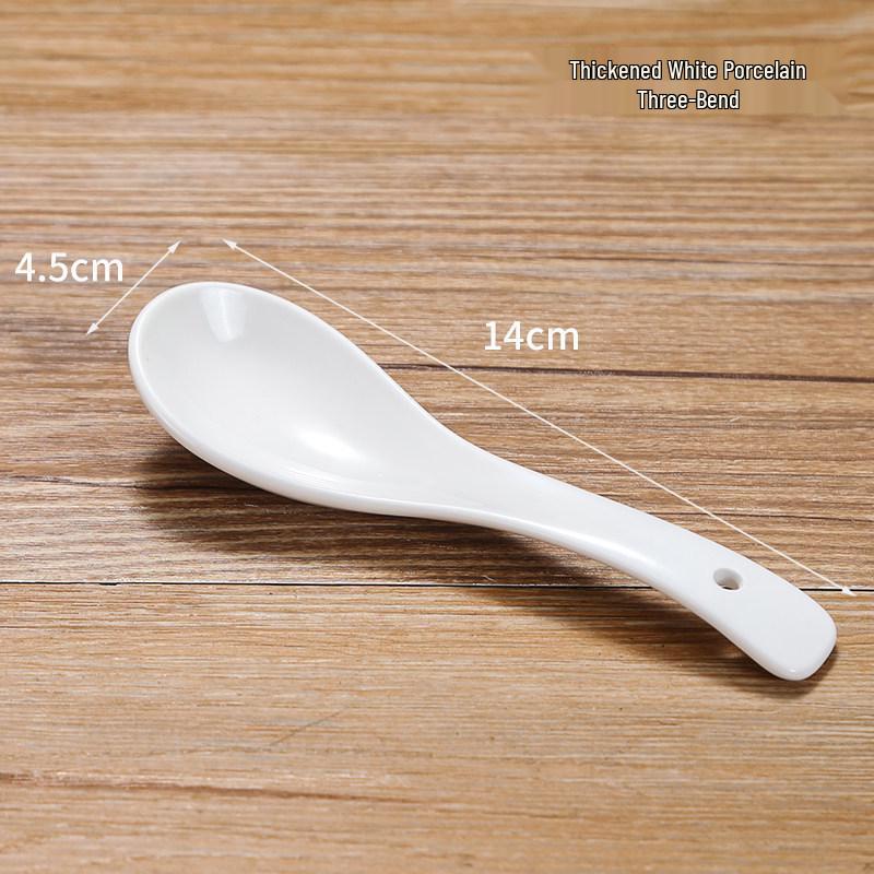 Small White Ceramic Soup Spoon - Rooster Design, Three-Bend, Thickened for Commercial Use Default Option