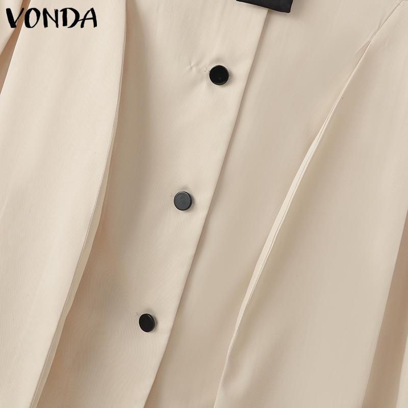 VONDA Women Sleeveless Bow Knot Slim Waist Stitching Pleated Dress