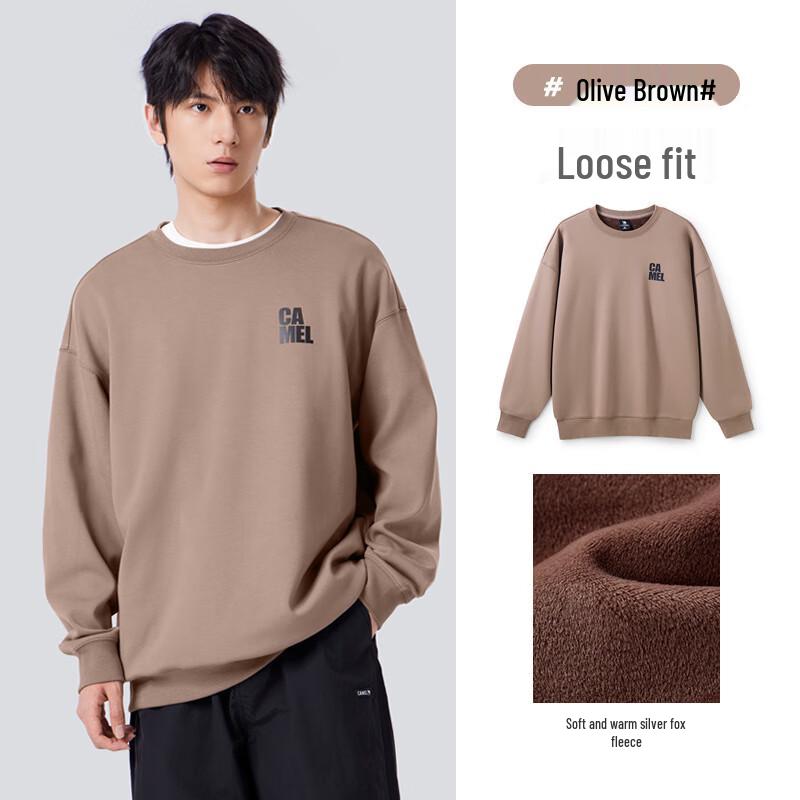 CAMEL Men's Fleece-Lined Pullover Sweatshirt M34CA88743