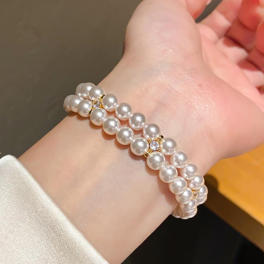 Pearl Rhyme Double Layer Luxury French Retro Pearl Elastic Bracelet for Women