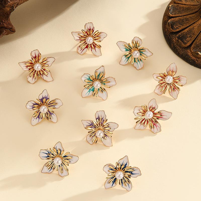 Flower Stud Earrings for Women Girl French Ins Vintage 2025  Korean Wedding Romantic Jewelry Gifts