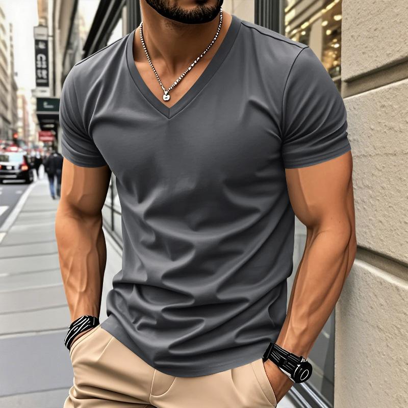 American Style Summer Quick Dry Mens V Neck Short Sleeve T Shirt