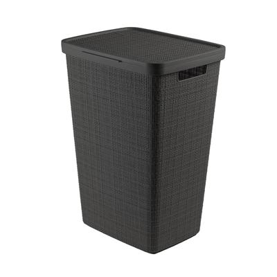 CURVER Jute Basket with Lid, Gray, 58L, Laundry Storage Basket, Durable, Scandinavian Design, Linen-Like Texture