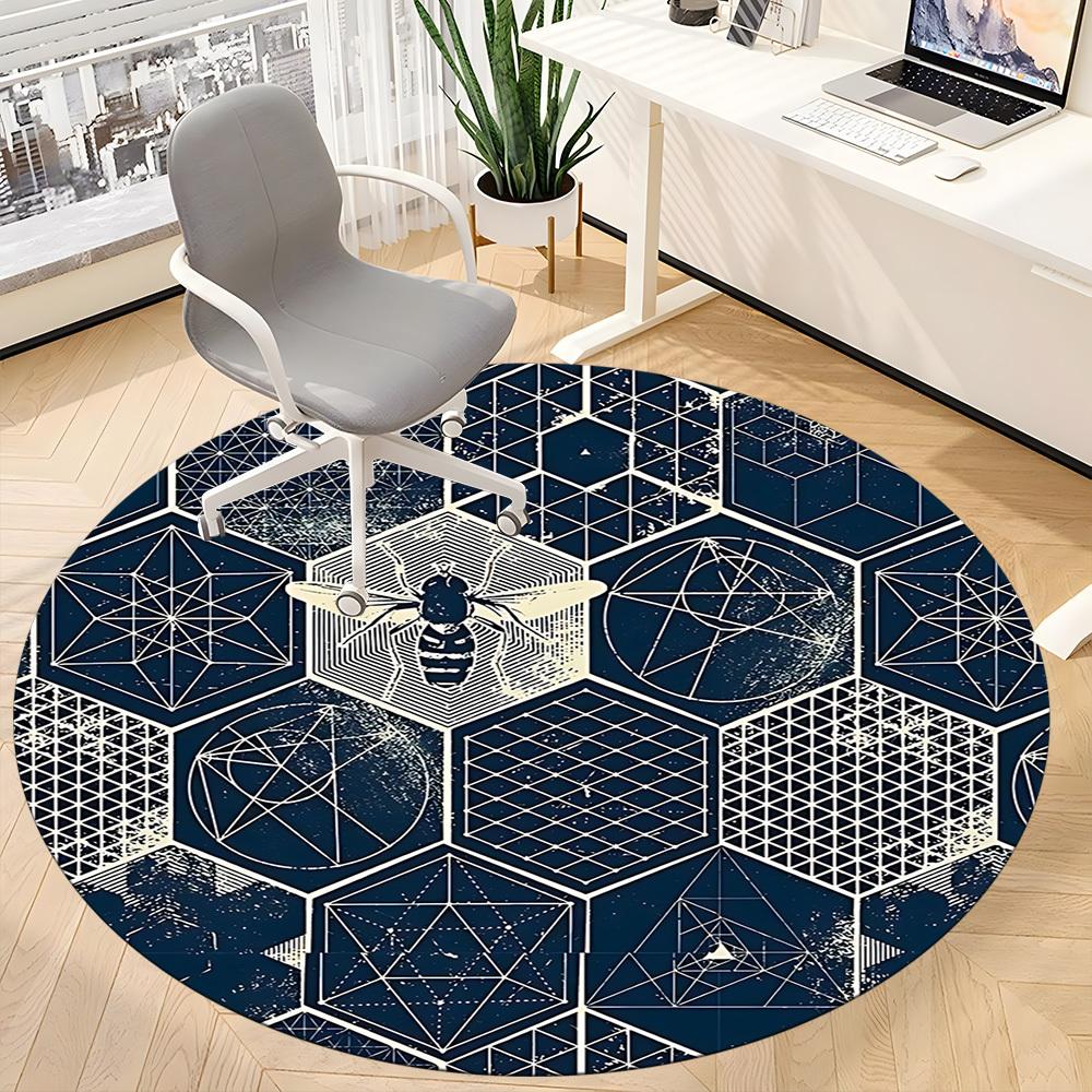1pc Bee Honeycomb Office Round Area Rug, Indoor Mat Suitable ForOffice, Under Office Chairs Bedroom Living Room Home Decor, Room Deco D120